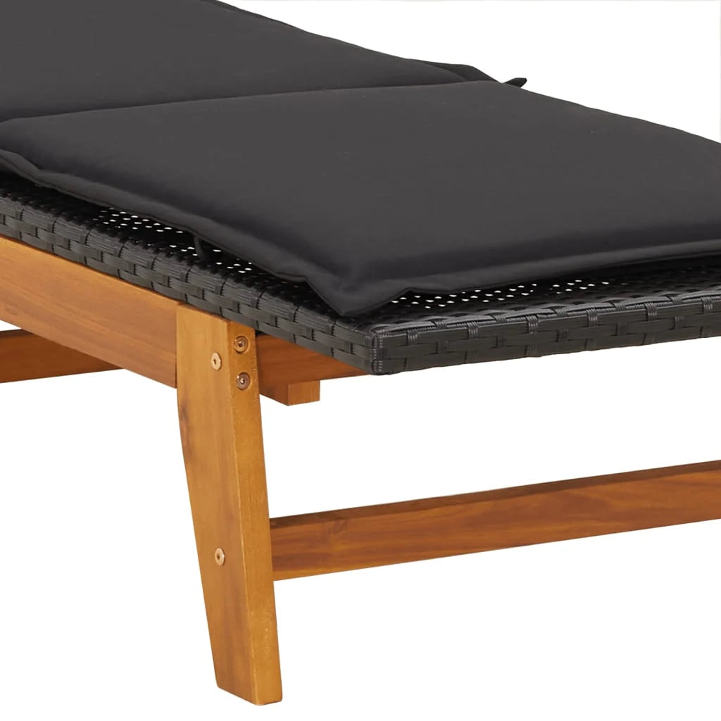 Lettino prendisole sedia a sdraio lettino prendisole letto da giardino mobili da esterno per patio con cuscino resina intrecciata/legno massello di acacia 02_0012532