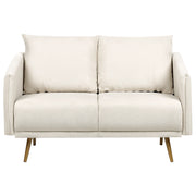 Divano Tessuto Beige 2 Posti Schienale Imbottito Gambe In Metallo Dorato Retrò Glam