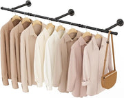 Stang per abbigliamento fissata alla parete - 150 cm - multifunzionale - 1 pezzo - nero - acciaio