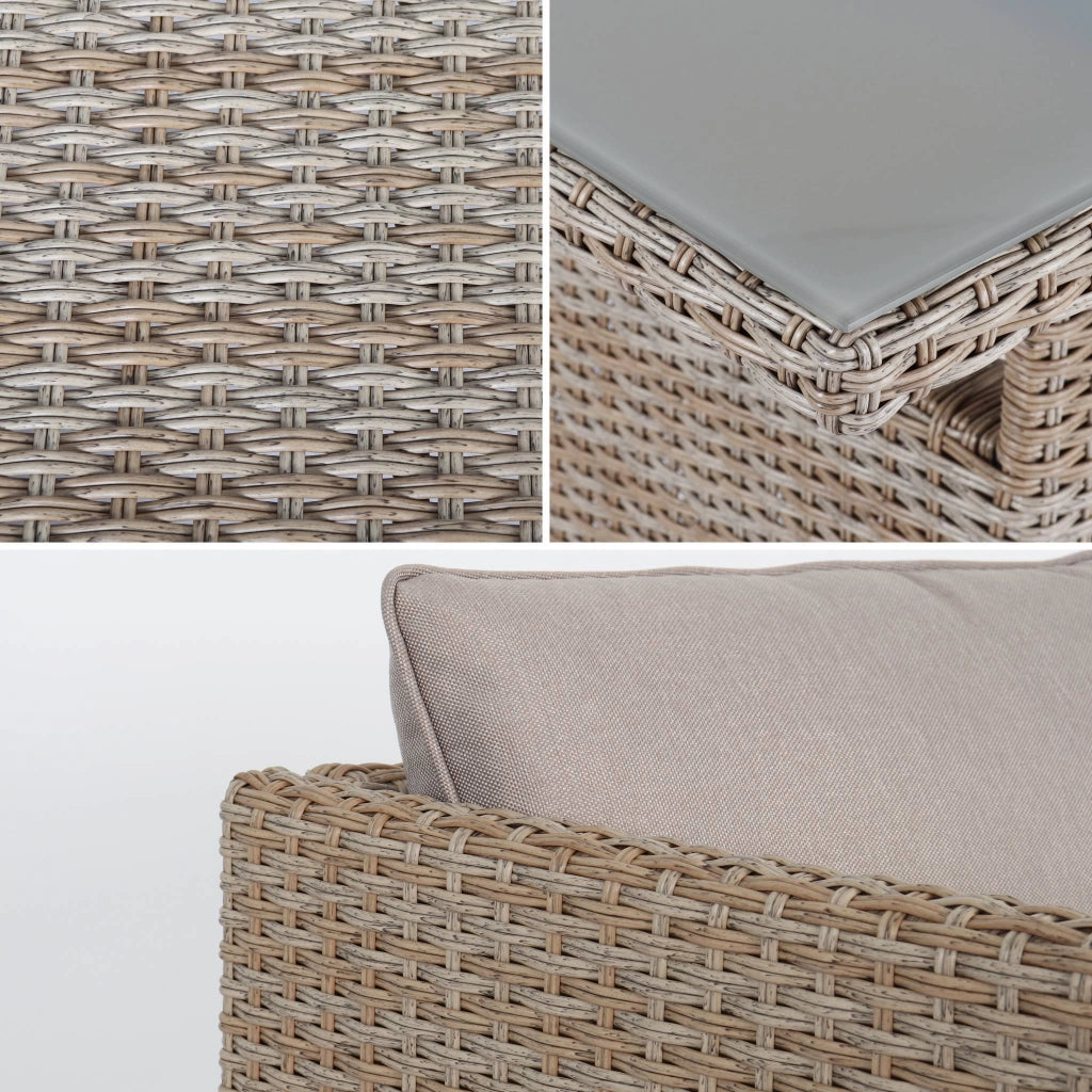 Set tavolo da giardino con pouf a incasso con 6 posti, marrone