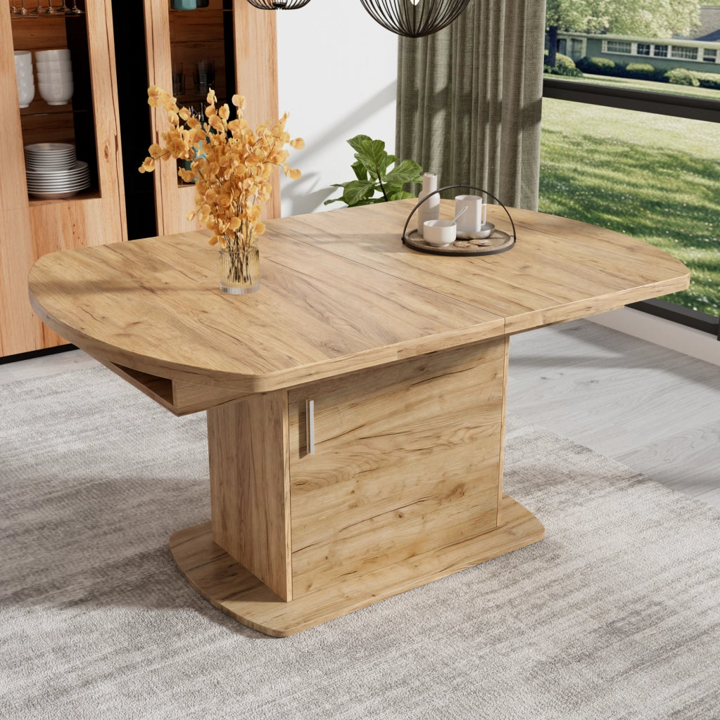 Tavolo da pranzo allungabile 140/200x80x75 cm con vani contenitore in truciolare naturale