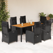 Set da Pranzo da Giardino 7 pz Nero con Cuscini in Polyrattan 3212668