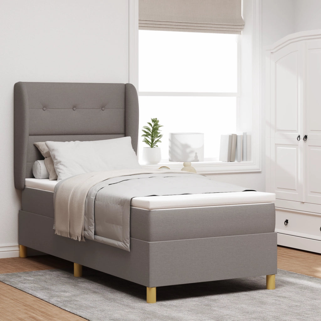 Letto a Molle con Materasso Tortora 90x190 cm Tessuto