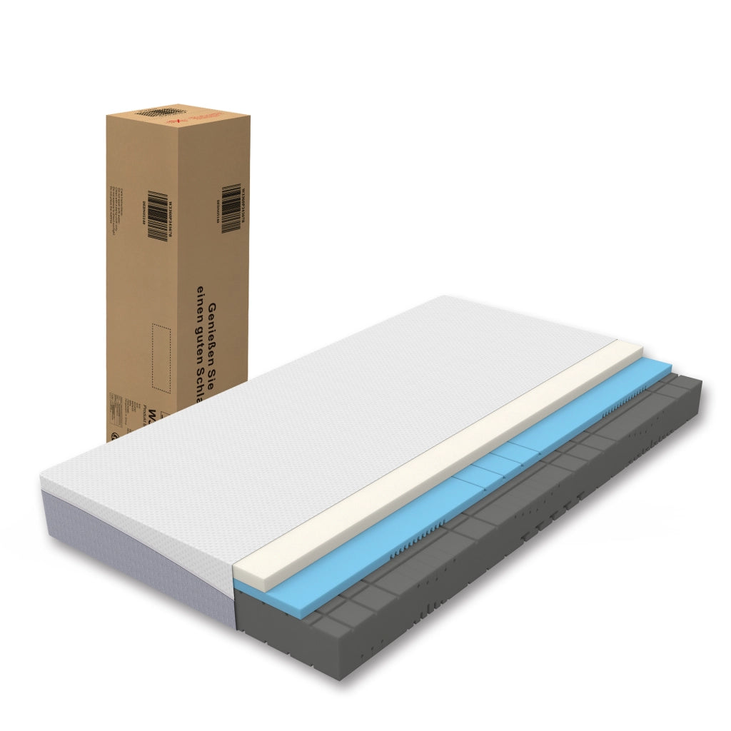 Materasso in schiuma reversibile H3 H4 con rivestimento sfoderabile per camera da letto bianco e grigio 180×200 cm