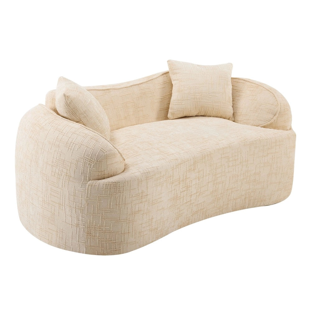 Divano 2 posti velluto beige ¨C Minimal ¨C con braccioli e 2 cuscini compatti