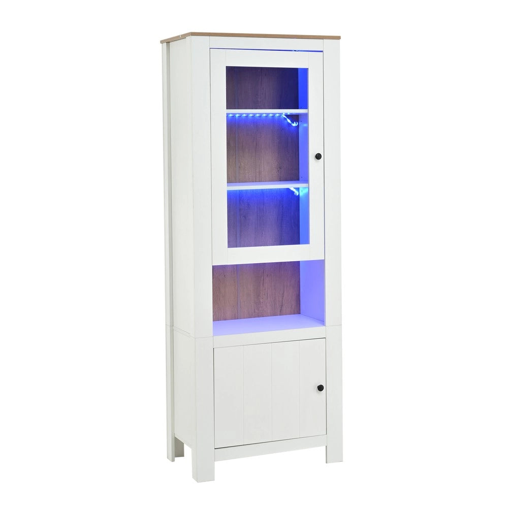 Vetrina Alta con Ante e Ripiani ¨C Xylo ¨C Bianco e Legno, LED, 70x40x188 cm