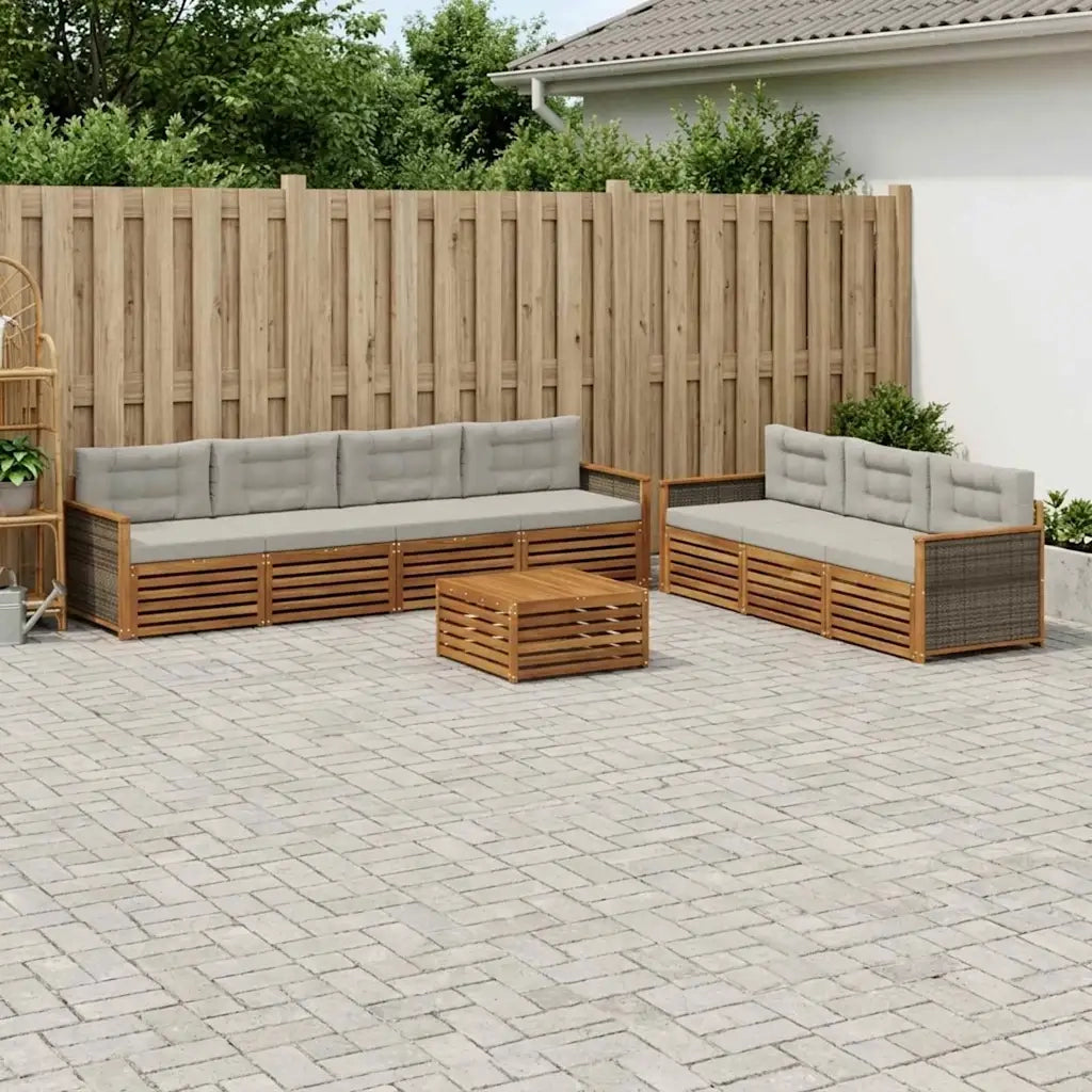 Set di divani da esterno 8 pcs Naturale e Grigio Chiaro 3383109