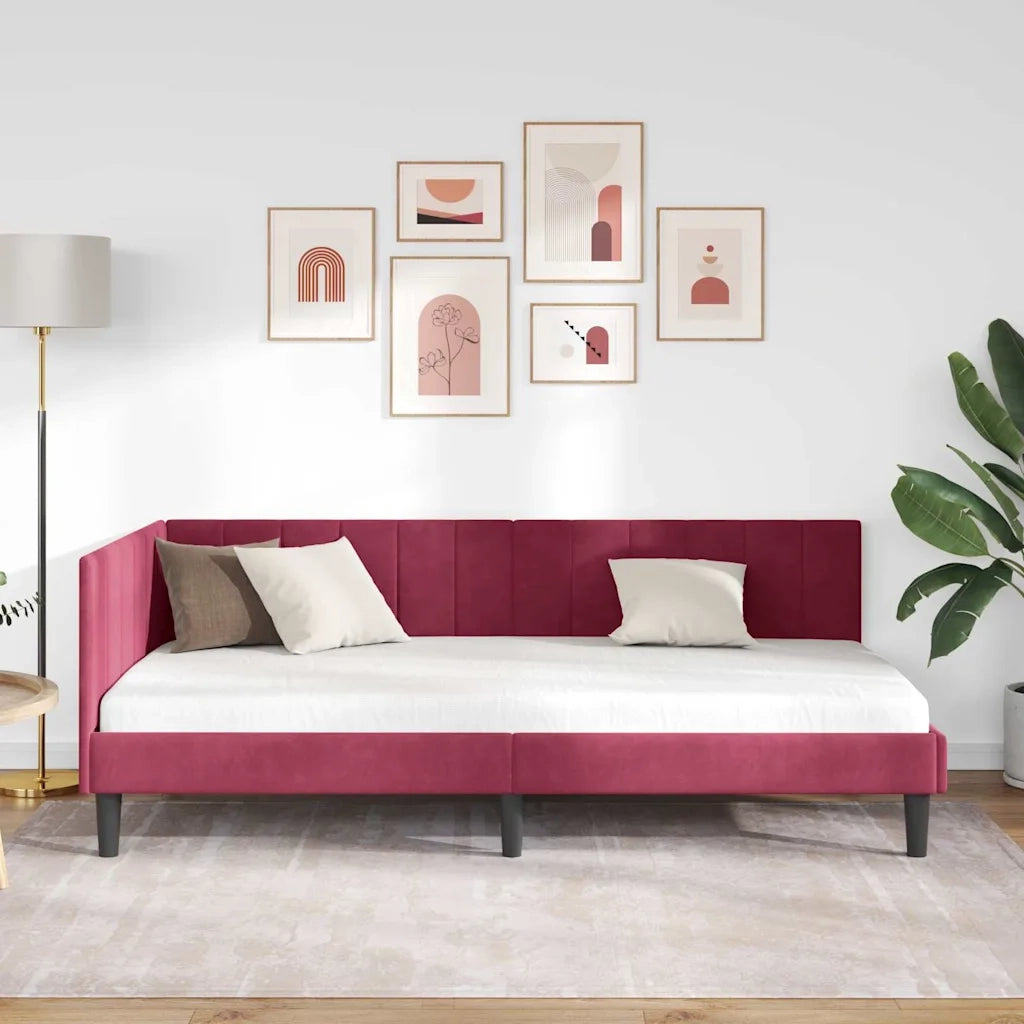 Cornice del letto ad angolo Rosso Vino 100 cm x 200 cm Velluto 42016362