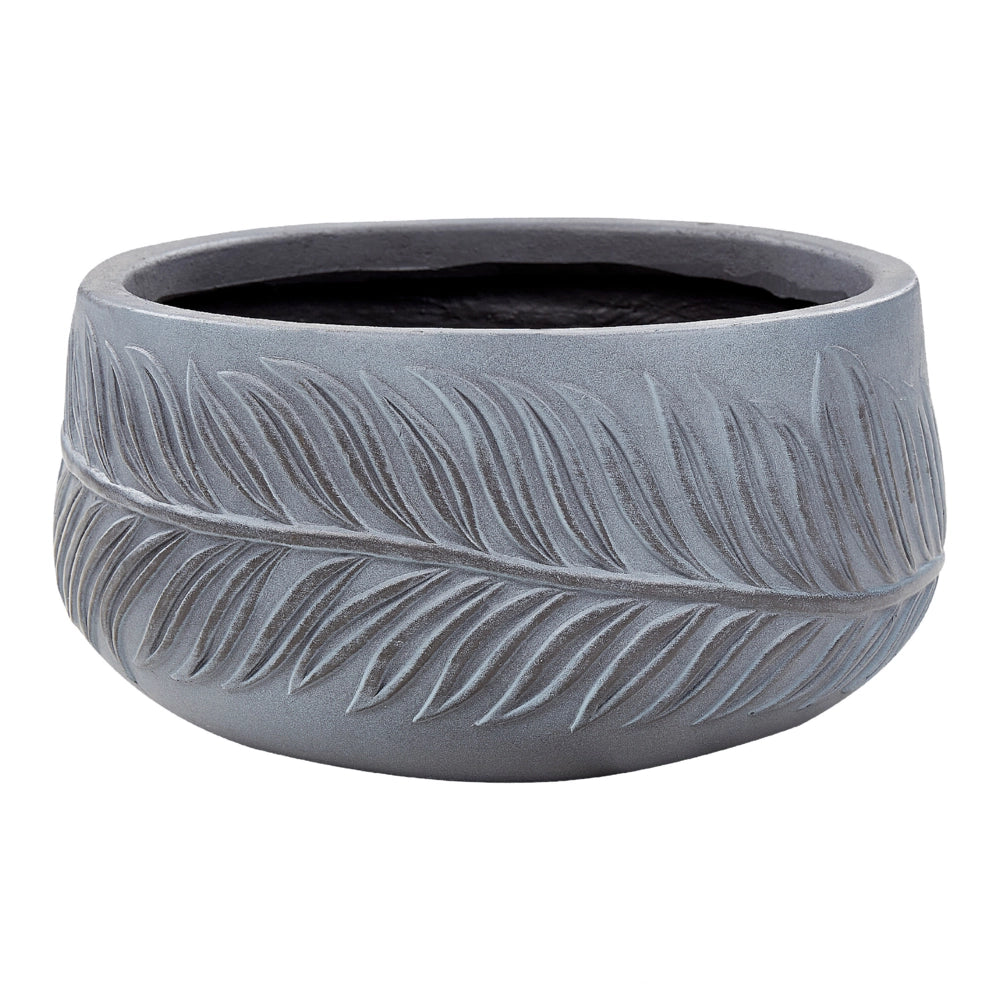 Vaso per piante da esterno in fibra di argilla grigio 25 x 25 x 14 cm Vaso rotondo resistente alle UC Motivo a foglie tradizionale