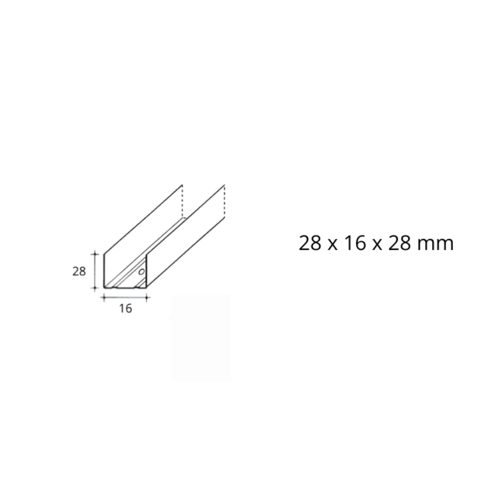 Guida u standard 1,5 m preforata sp 0,6 mm per cartongesso 28x16x28 mm 1 pezzo
