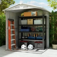 Casetta da Giardino Porta Attrezzi in Acciaio con Tetto Inclinato e 4 Prese d'Aria, 152x132x188 cm, Verde