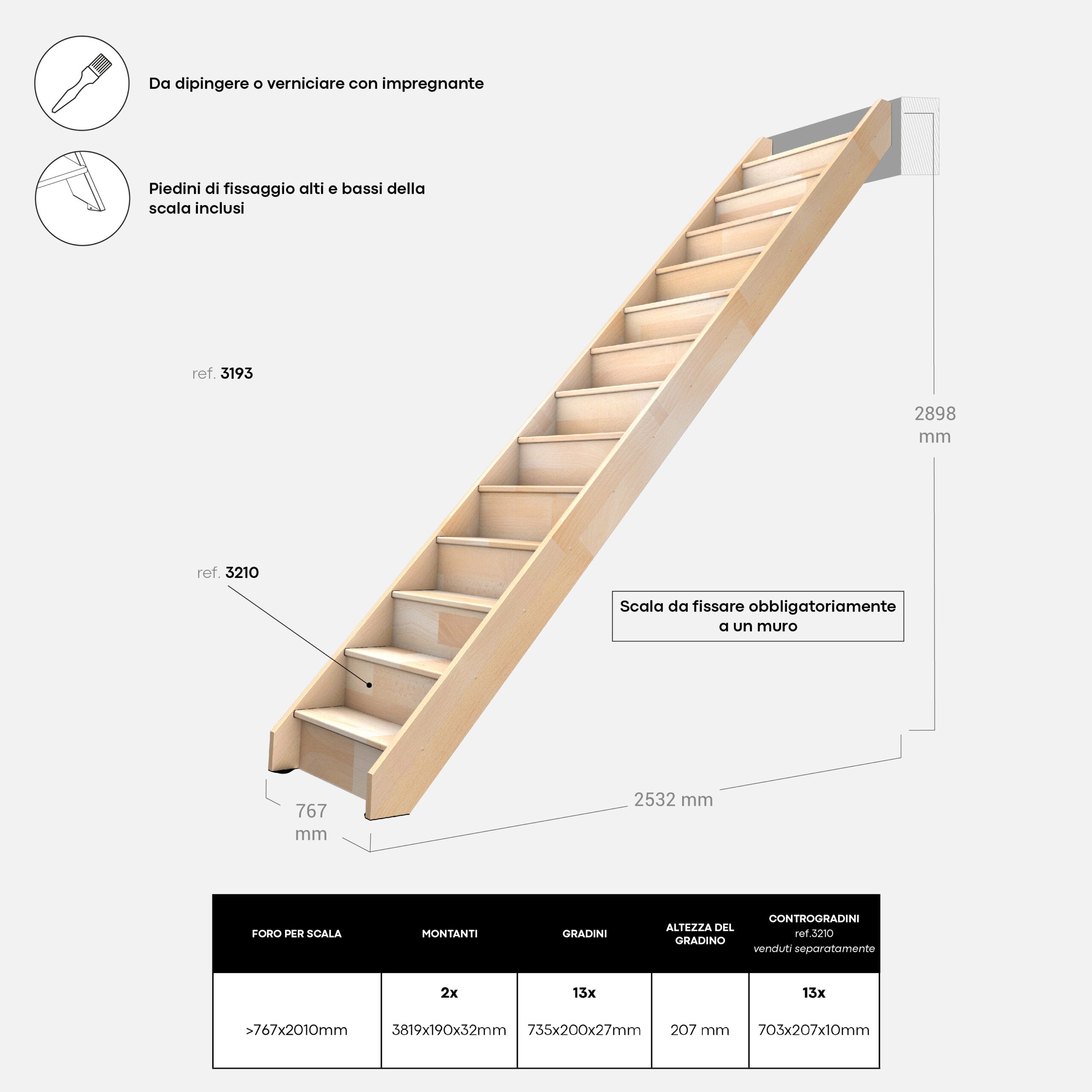NOSTRA - Scala dritta in legno (faggio)
