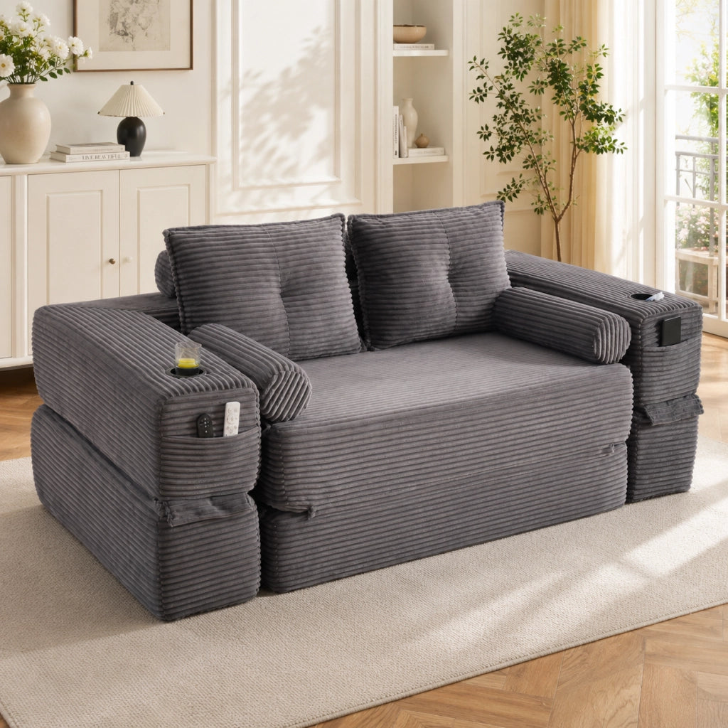 DIVANO Letto pieghevole 180x98x80 cm in corduroy Grigio scuro