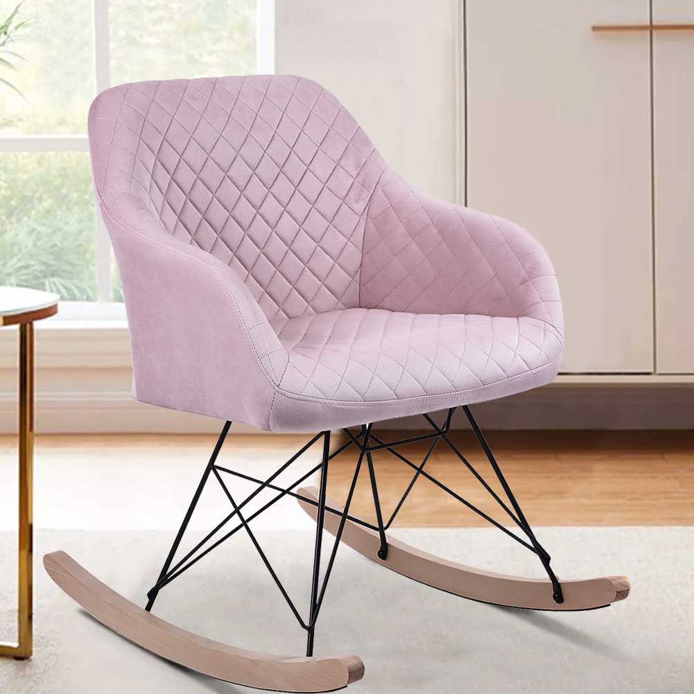 Poltrona Sedia Dondolo Relax Base Slitta Scandinavo Imbottita Design Unic Rosa