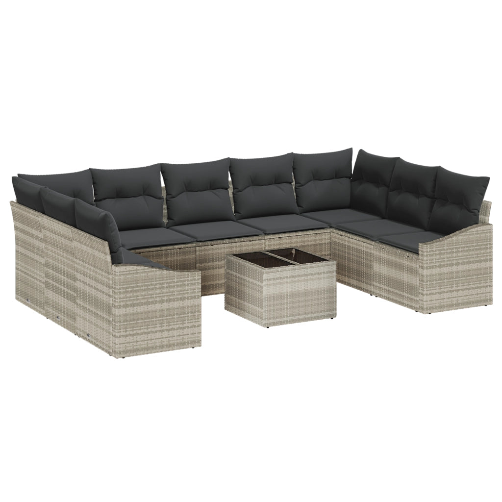 Set Divano da Giardino da 10 Pezzi con Cuscini Grigio Rattan