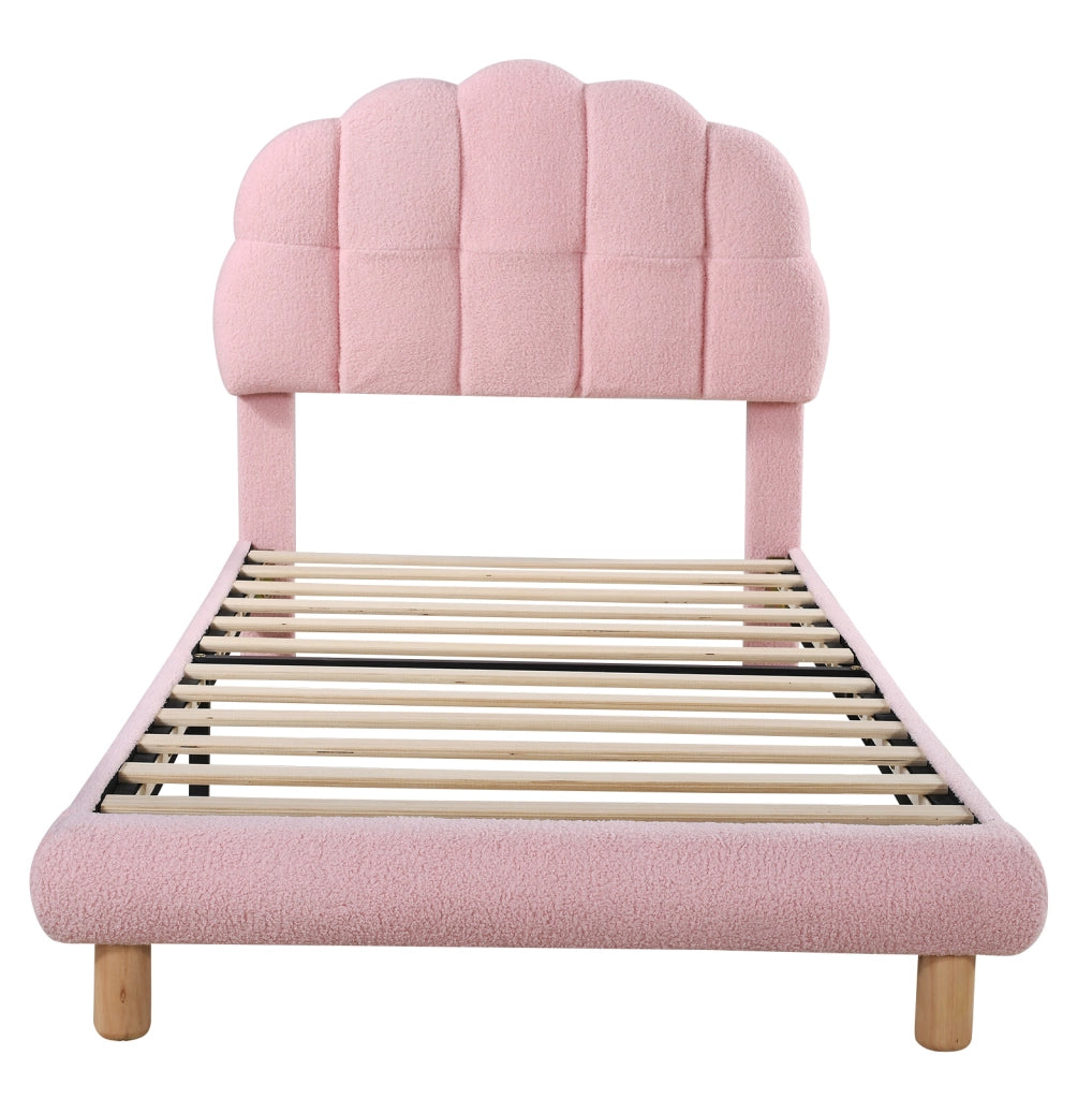 Letto imbottito ULEVR 90x200 cm rosa in boucl¨¦ con testiera regolabile e rete a doghe