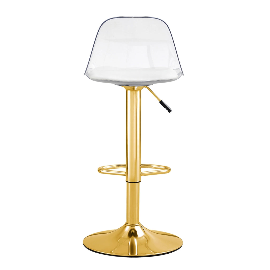 Sgabello da bar 2 pezzi con Schienale trasparente e Seduta girevole 360°, in Metallo e Plastica, Oro e Trasparente