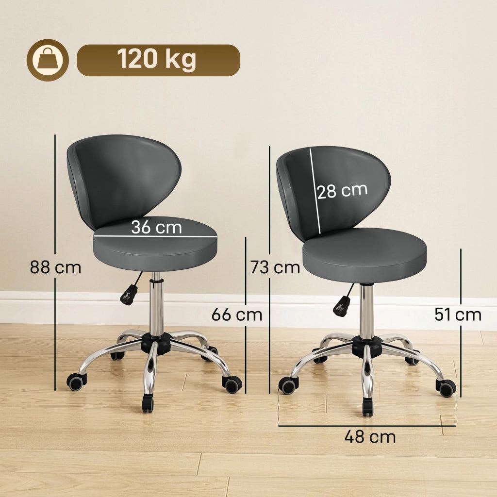 Sgabello da massaggio regolabile con rotelle e schienale ¨C zephmum ¨C grigio similpelle 73-88 cm