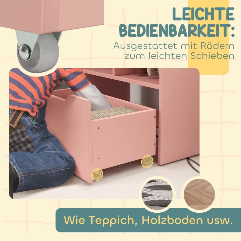 Libreria per bambini con cassetto, 3 ripiani e 2 vani a giorno, scaffale contenitore per cameretta, sala giochi, rosa, 60 x 29,9 x 90 cm