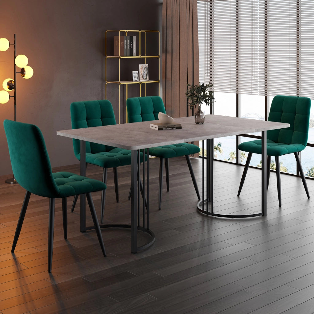 Set da pranzo 5 pezzi con tavolo 140x80 cm e 4 sedie in velluto