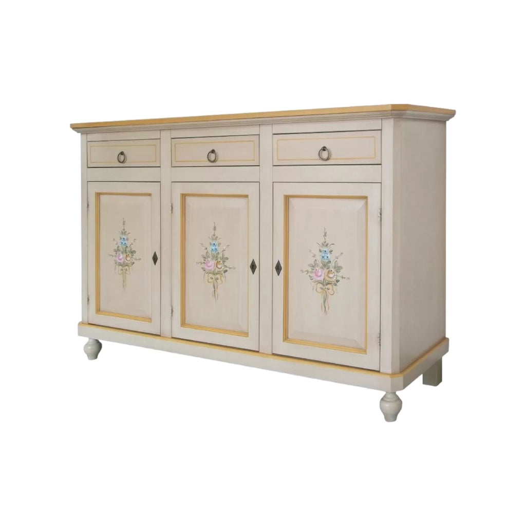 Madia credenza 3 porte avorio patinato con decori l.150 p.43 h.98 - Mobili 2G