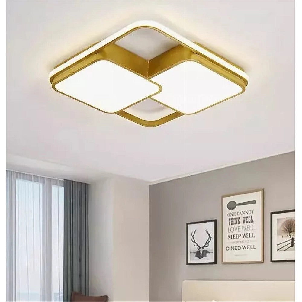 Trade Shop - Plafoniera Led 48watt Quadrato Oro Moderno Lampadario Soffitto Luce Fredda 71462 -