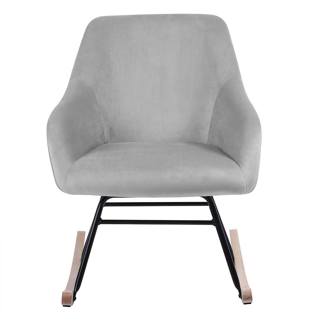 Poltrona Sedia Dondolo Relax Tessuto e Metallo Imbottita Design Moderno Grigio