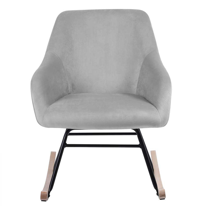 Poltrona Sedia Dondolo Relax Tessuto e Metallo Imbottita Design Moderno Grigio