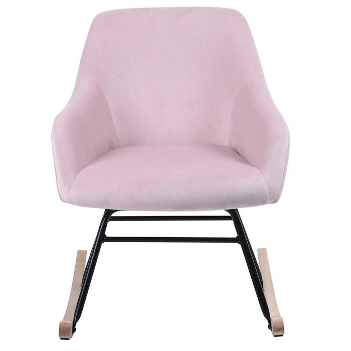 Poltrona Sedia Dondolo Relax Tessuto e Metallo Imbottita Design Moderno Rosa
