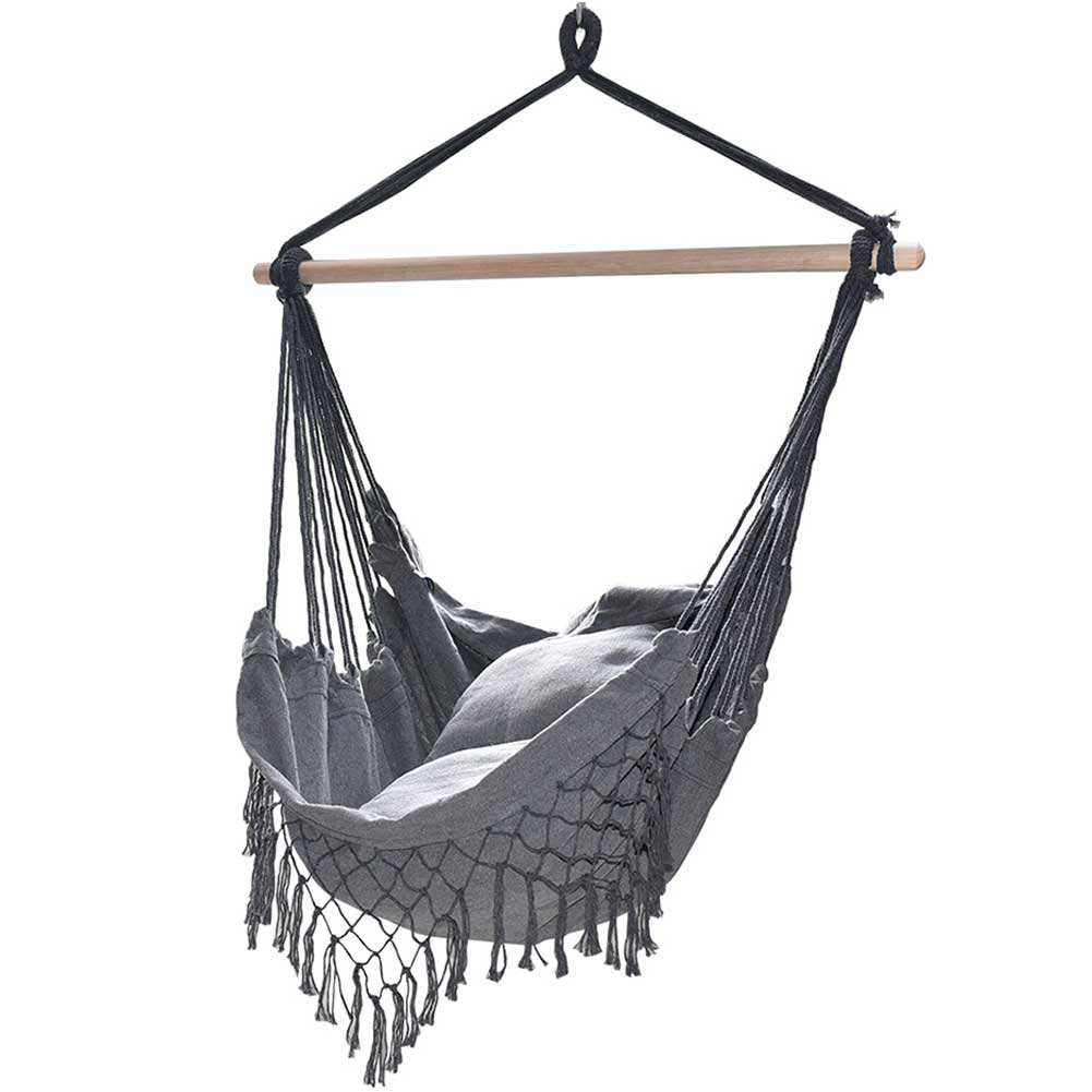 Poltrona Sospesa Giardino Sedia Dondolo Pensile Amaca Campeggio Cuscini Grigio