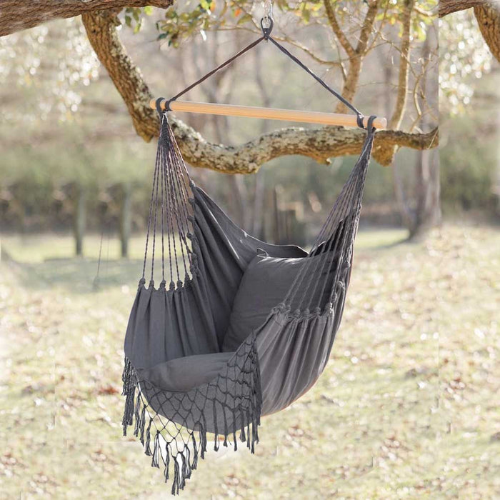 Poltrona Sospesa Giardino Sedia Dondolo Pensile Amaca Campeggio Cuscini Grigio