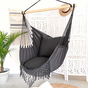 Poltrona Sospesa Giardino Sedia Dondolo Pensile Amaca Campeggio Cuscini Grigio