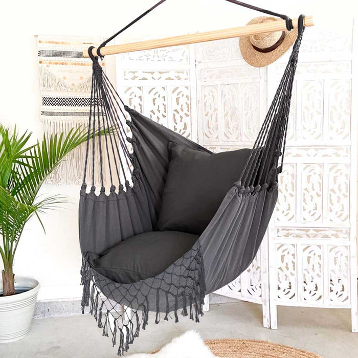 Poltrona Sospesa Giardino Sedia Dondolo Pensile Amaca Campeggio Cuscini Grigio
