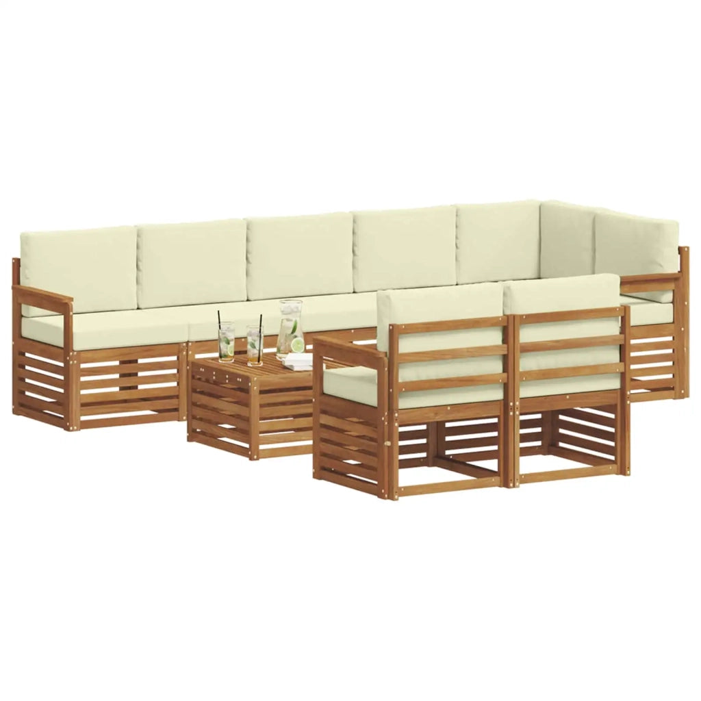 Set di divani da esterno 9 pz Naturale e Crema Poliestere 3375035