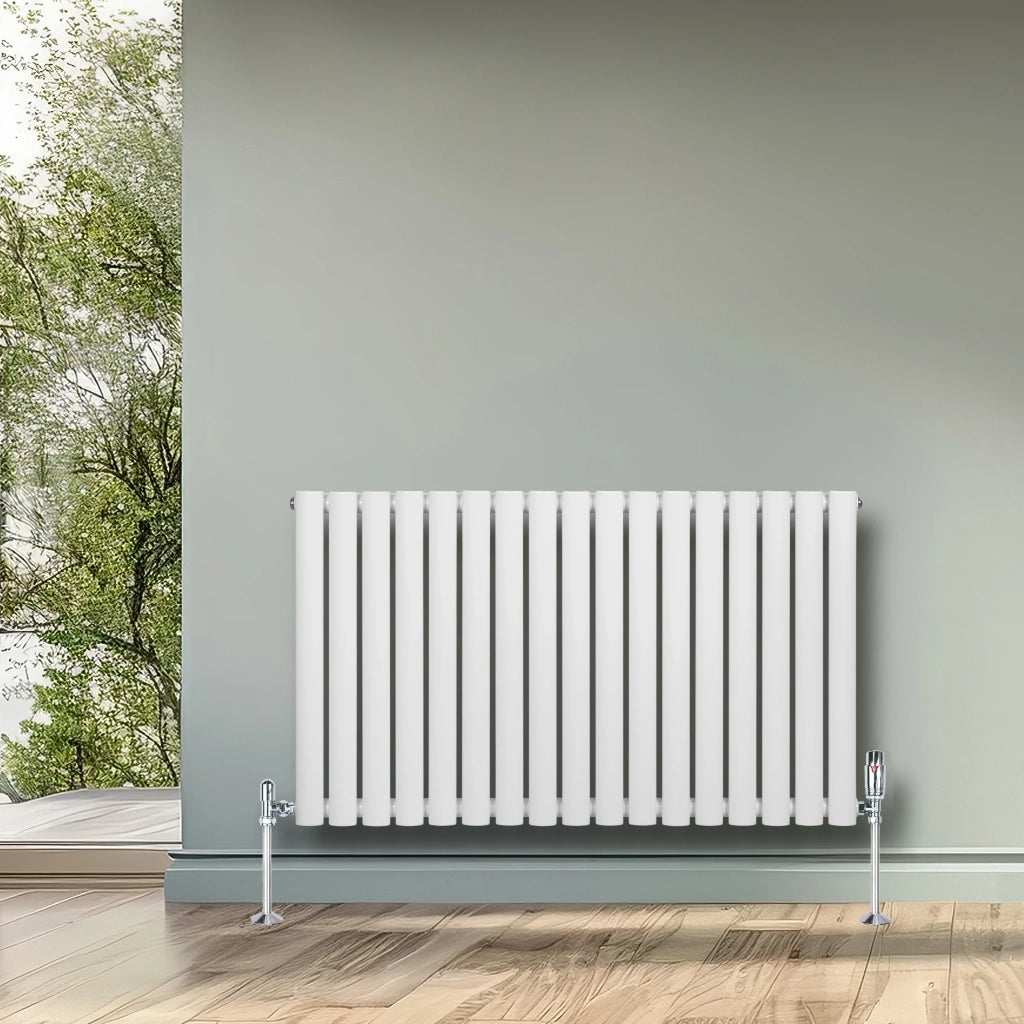 Radiatore Orizzontale Ovale 600x1020mm Bianco con Valvole TRV