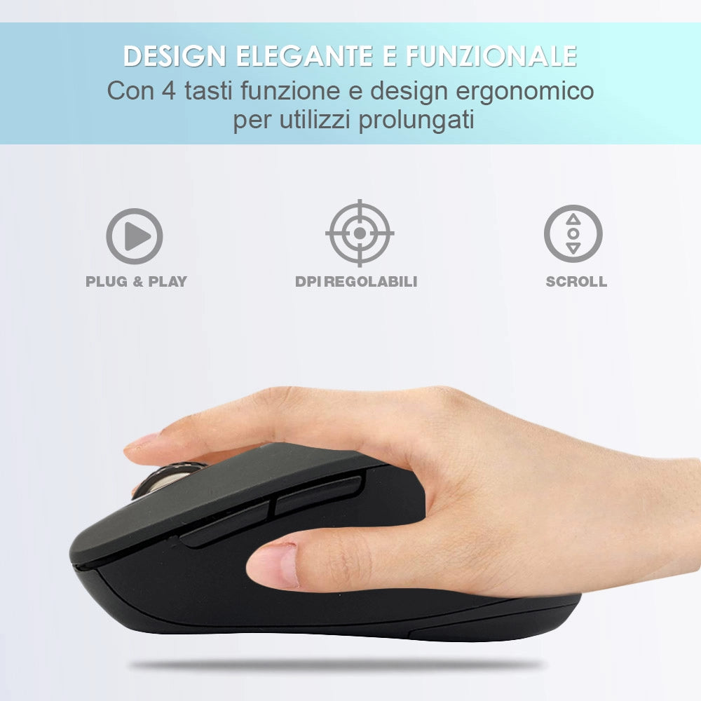 Mouse wireless senza fili ergonomico per computer notebook pc soft touch