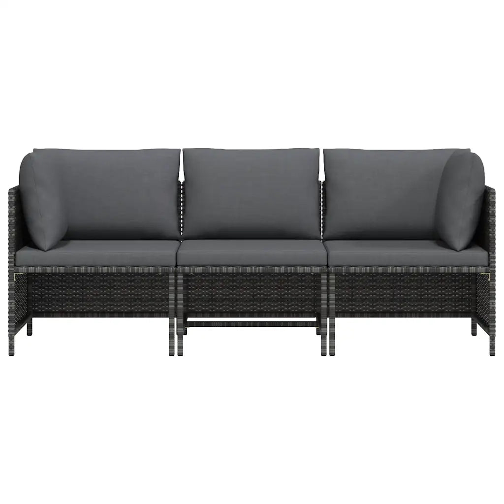 Divano da Giardino a 3 Posti con Cuscini Grigio in Polyrattan cod mxl 72830