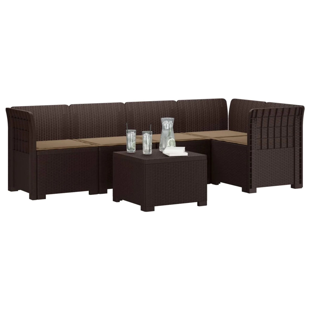 Divano da Giardino 5 Posti con Cuscini Stile Rattan PP Marrone 3444076
