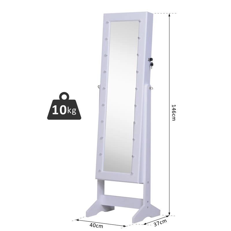 ARMADIO PORTAGIOIE A SPECCHIO CON 20 LUCI LED BIANCO 40 X 37 X 146 CM