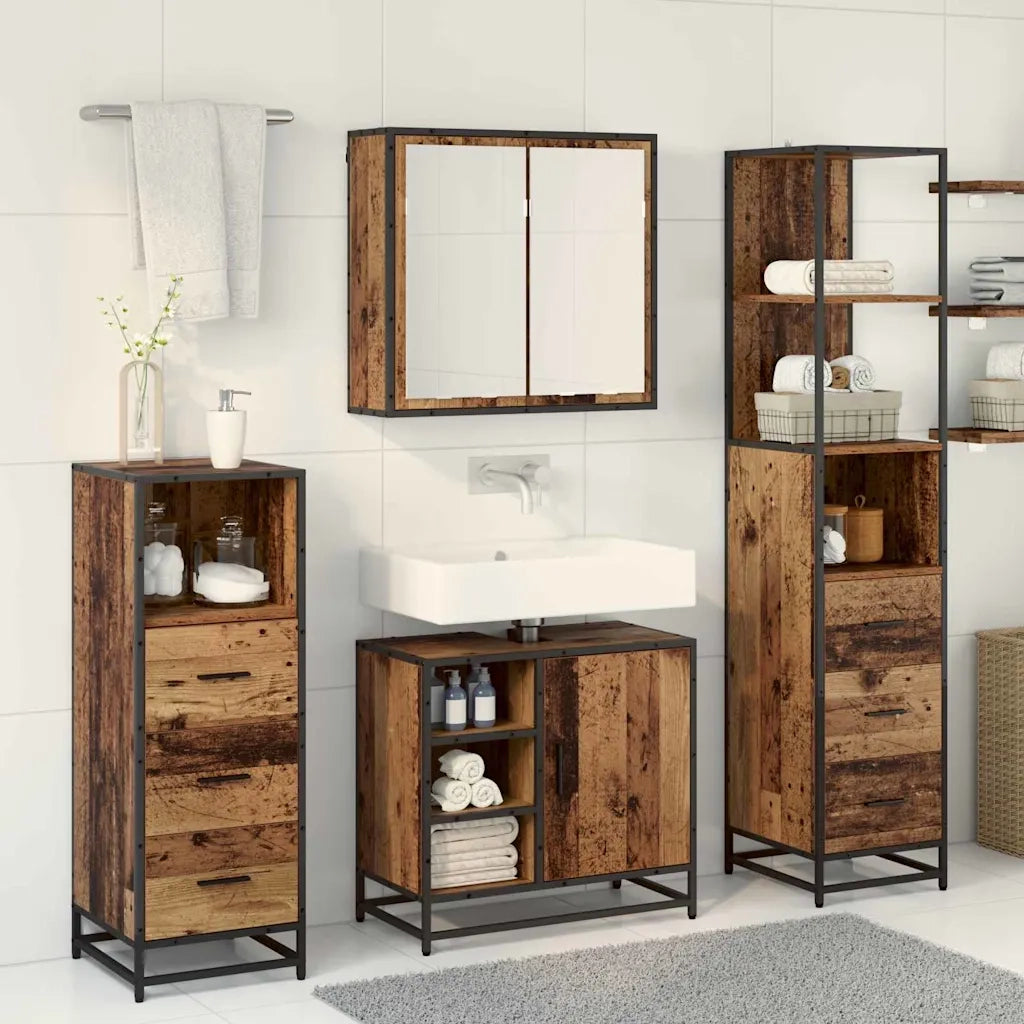 Set di mobili per il bagno con cassetto 4 pcs Legno vecchio 3402411