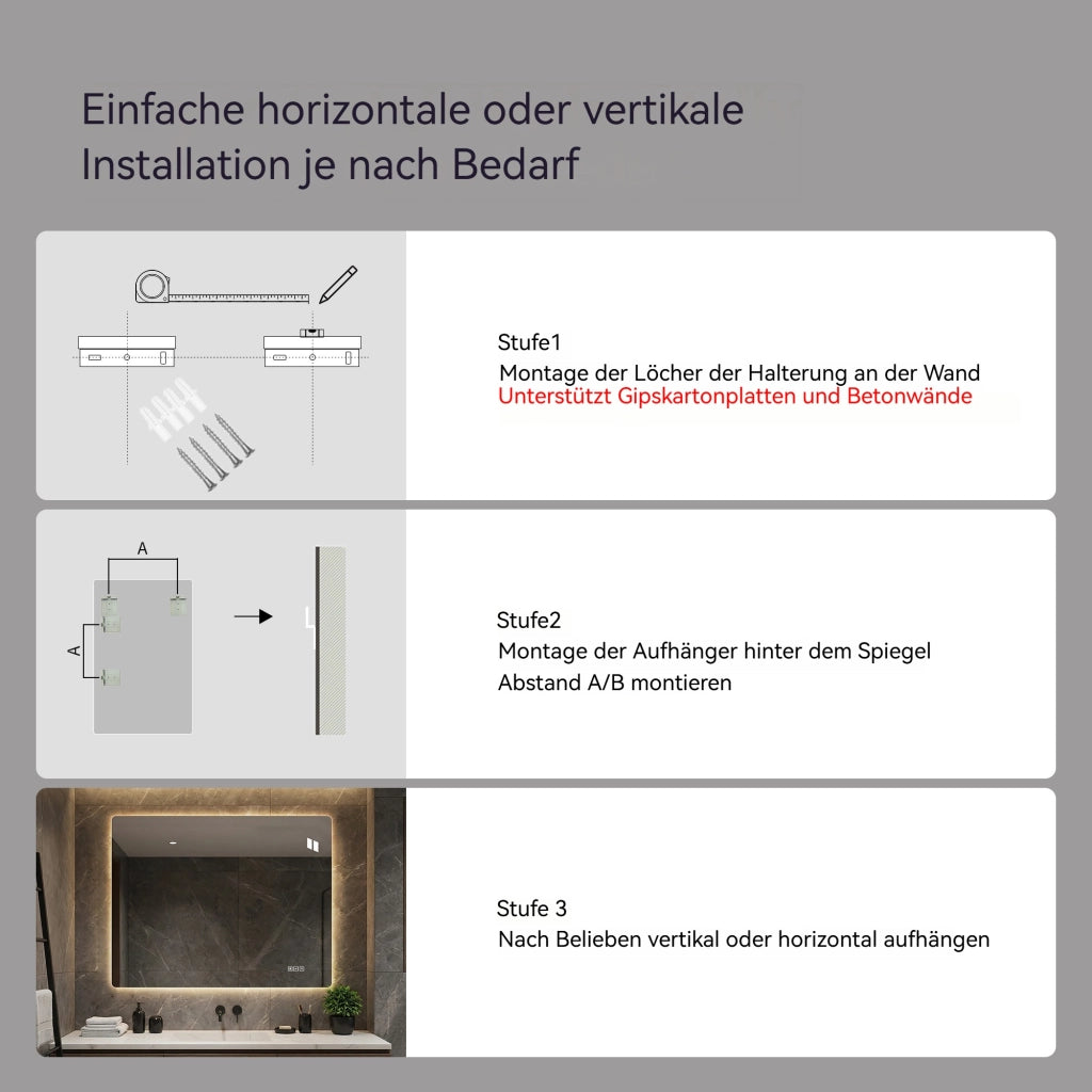 SPECCHIO LED 70x90 cm rettangolare in vetro e metallo argento, dimmerabile