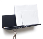 Pannello da parete in acciaio verniciato 30 x 9 x 9 cm, 5 ganci e holder per cavo. Pannello da parete in acciaio verniciato per organizzare chiavi, lettere e comunicazioni per ingresso, cucina, ufficio. Colore nero