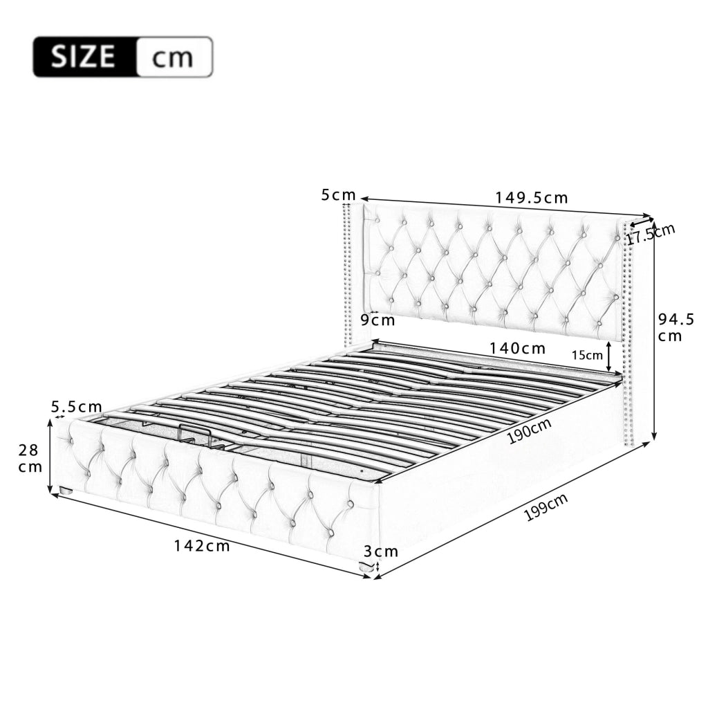 Letto imbottito Chesterfield con contenitore 140x190 in velluto beige