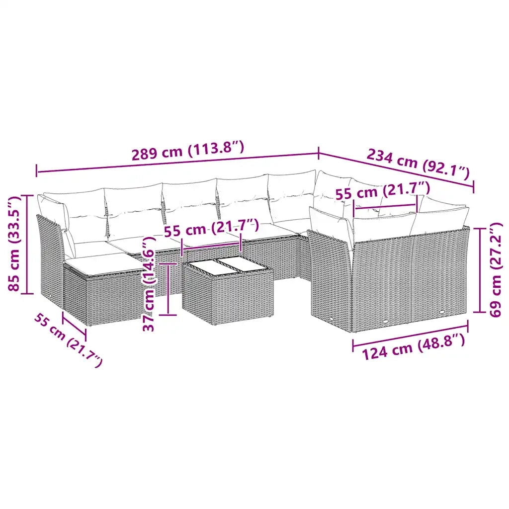 Set Divani da Giardino 11 pz con Cuscini in Polyrattan Grigio 3250441