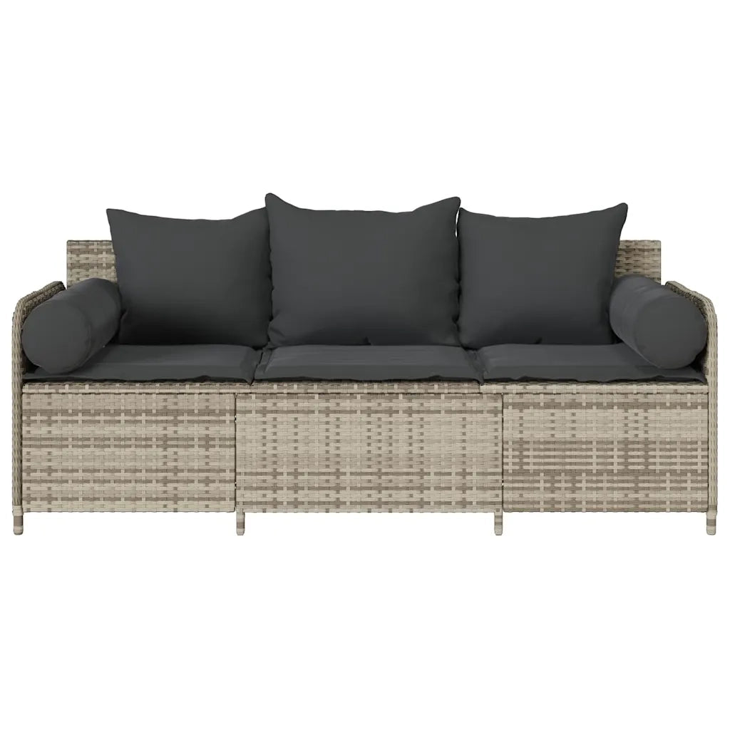 Divano da Giardino con Cuscini 3 Posti Grigio Chiaro Polyrattan 4104177