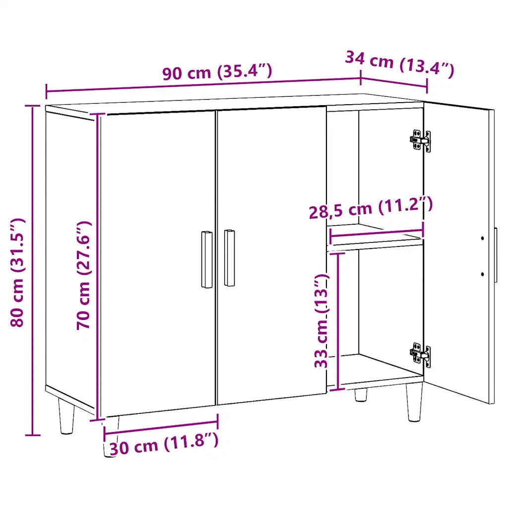 Credenza Rovere Artigianale 90x34x80 cm in Legno Multistrato 856891