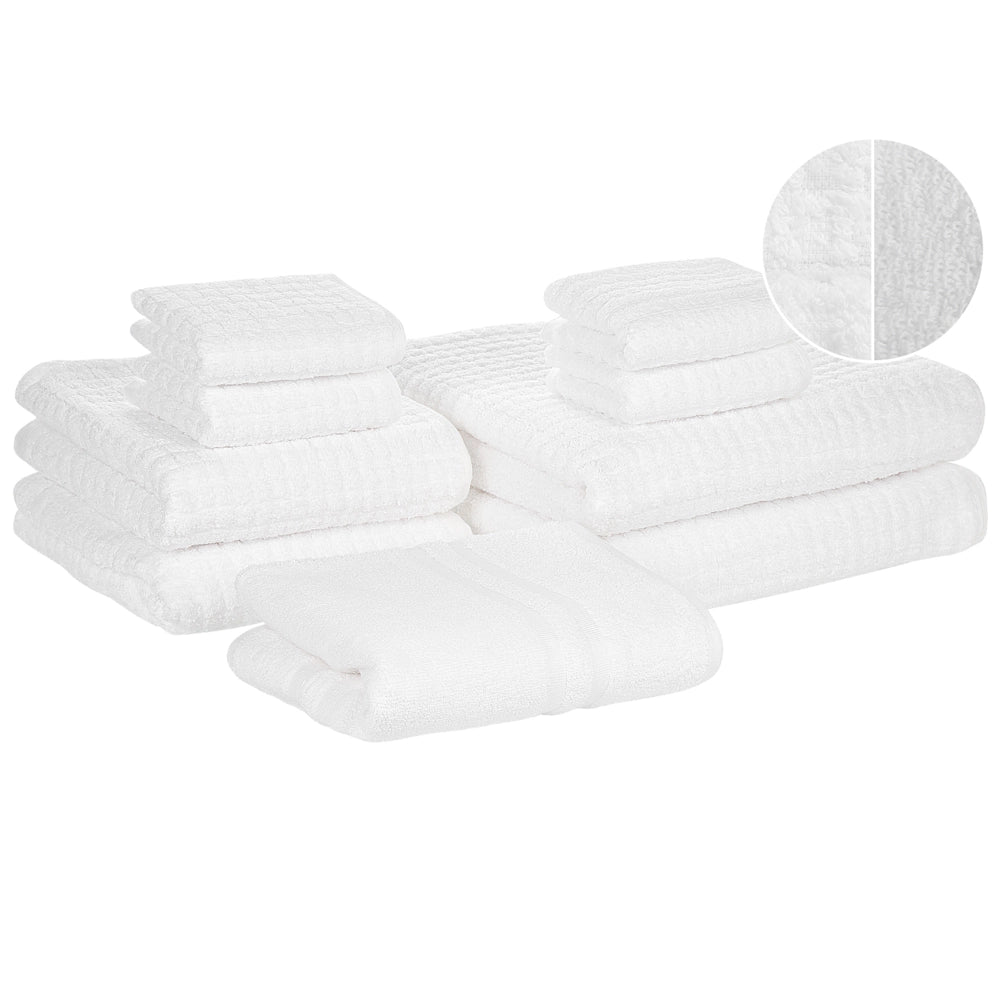 Set di 9 asciugamani da bagno per gli ospiti in cotone bianco a bassa torsione e tappetino da bagno