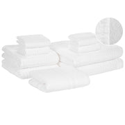 Set di 9 asciugamani da bagno per gli ospiti in cotone bianco a bassa torsione e tappetino da bagno