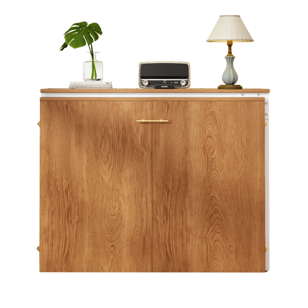 Letto a scomparsa con scrivania girevole e materasso 90x200 cm; naturale in metallo e legno