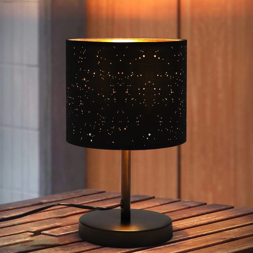 ZMH Lampada da tavolo tessuto cottage vintage nero oro stella E27 per camera letto hotel bar